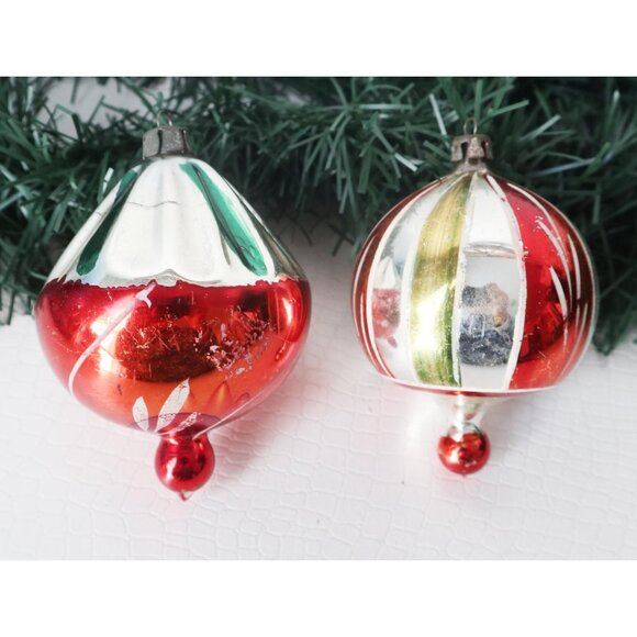 2 Vintage Mercury Glass Christmas Ornaments Tear Drop Shape Old Christmas - Picture 1 of 6